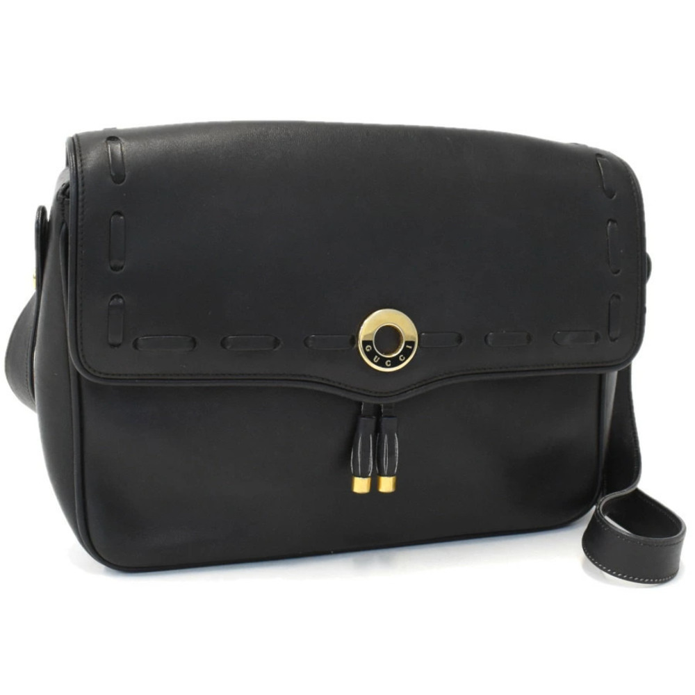 Gucci Crossbody Bag Tassel Leather Black